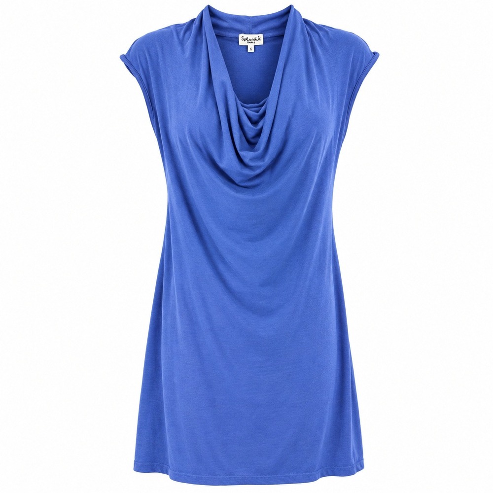 Splendid Blue Cowl Neck Mini Dress S Pima Cotton Modal Made in USA